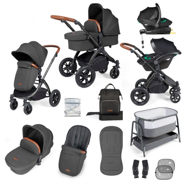 ickle bubba stomp luxe i-size isofix all in one travel system black charcoal grey tan handle bedside crib