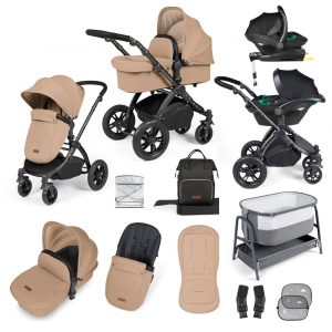 ickle bubba stomp luxe i-size isofix all in one travel system black desert black handle bedside crib