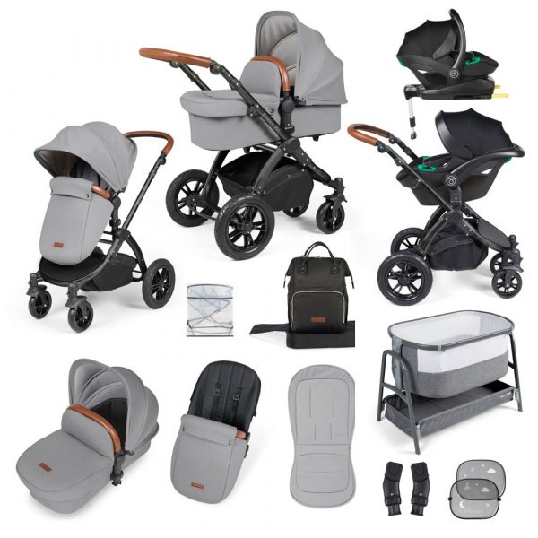 ickle bubba stomp luxe i-size isofix all in one travel system black pearl grey tan handle bedside crib