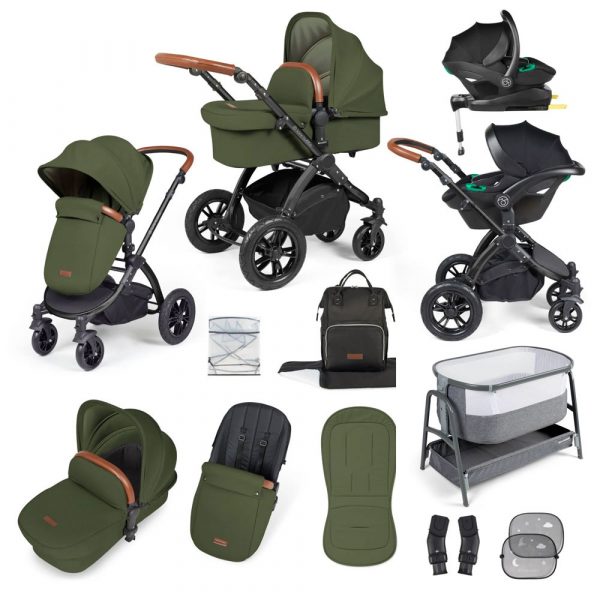 ickle bubba stomp luxe i-size isofix all in one travel system black woodland tan handle bedside crib