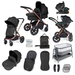 ickle bubba stomp luxe i-size isofix all in one travel system bronze midnight black handle bedside crib