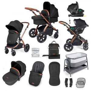 ickle bubba stomp luxe i-size isofix all in one travel system bronze midnight tan handle bedside crib