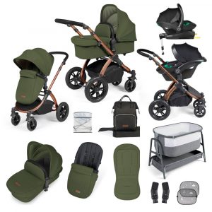 ickle bubba stomp luxe i-size isofix all in one travel system bronze woodland black handle bedside crib