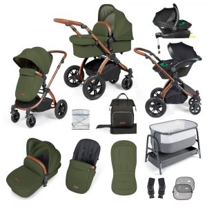 ickle bubba stomp luxe i-size isofix all in one travel system bronze woodland tan handle bedside crib