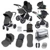 ickle bubba stomp luxe i-size isofix all in one travel system silver charcoal grey black handle bedside crib