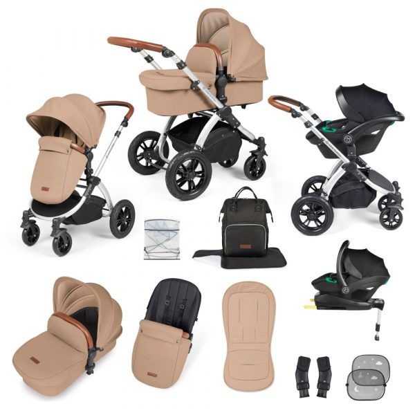 ickle bubba stomp luxe i-size isofix all in one travel system silver desert tan handle