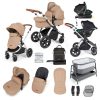 ickle bubba stomp luxe i-size isofix all in one travel system silver desert tan handle bedside crib