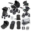 ickle bubba stomp luxe i-size isofix all in one travel system silver midnight black handle bedside crib