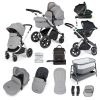 ickle bubba stomp luxe i-size isofix all in one travel system silver pearl grey black handle bedside crib