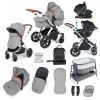 ickle bubba stomp luxe i-size isofix all in one travel system silver pearl grey tan handle bedside crib