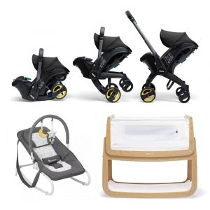 Black Doona i Car Seat Stroller Natural Snuzpod and Badabuille Easy Moonlit Bouncer bundle