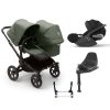 bugaboo donkey 5 duo carrycot and seat pushchair cloud T car seat + base forest green