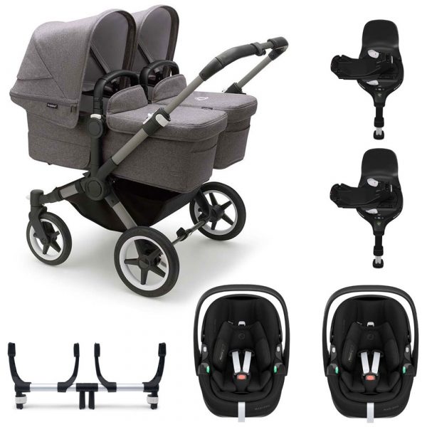 bugaboo donkey 5 twin carrycot pebble 360 pro rotating base grey melange