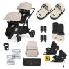 virgo twin 18 piece travel system with i-size cirrus car seats isofix bases stone tan